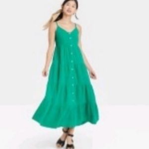 Womens Sleeveless Button Front Tiered Dress w/ Pockets